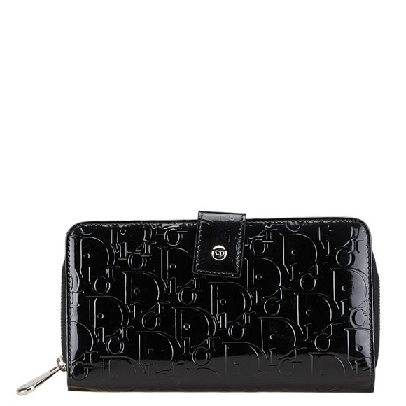 Christian Dior Dior Trotter Round Zip Wallet, Long Wallet in Black Patent Lea... - Picture 1 of 10
